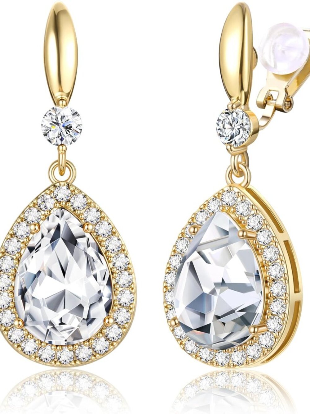 Clip on Dangle Earrings for Women, Rhinestone Wedding Prom Jewelry